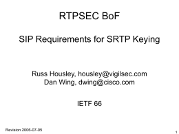 RTPSEC BoF SIP Requirements for SRTP Keying Russ Housley, Dan Wing,