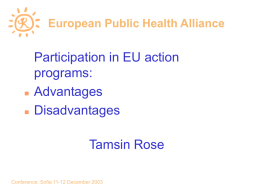 Participation in EU action programs: Advantages Disadvantages