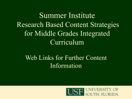 Summer Institute Research Based Content Strategies for Middle Grades Integrated Curriculum