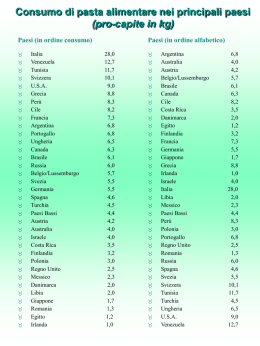Consumo di pasta alimentare nei principali paesi (pro-capite in kg)