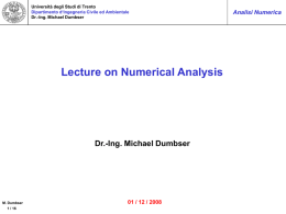 Lecture on Numerical Analysis Dr.-Ing. Michael Dumbser Analisi Numerica