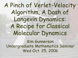A Pinch of Verlet-Velocity Algorithm, A Dash of Langevin Dynamics: