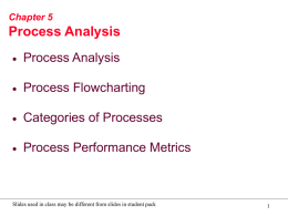 Process Analysis Process Flowcharting Categories of Processes Process Performance Metrics