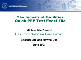 The Industrial Facilities Quick PEP Test Excel File Michael MacDonald