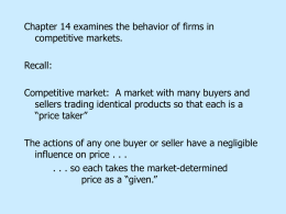 Chapter 14 examines the behavior of firms in competitive markets. Recall: