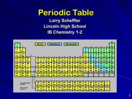 Periodic Table Larry Scheffler Lincoln High School IB Chemistry 1-2