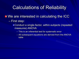 Calculations of Reliability We are interested in calculating the ICC