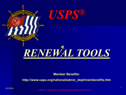 USPS RENEWAL TOOLS ® Member Benefits: