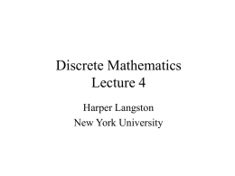 Discrete Mathematics Lecture 4 Harper Langston New York University