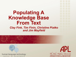 Populating A Knowledge Base From Text Clay Fink, Tim Finin, Christine Piatko
