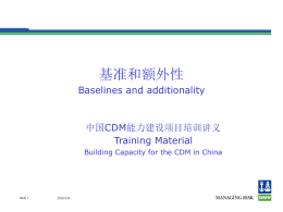 基准和额外性 Baselines and additionality CDM能力建设项目培训讲义 中国
