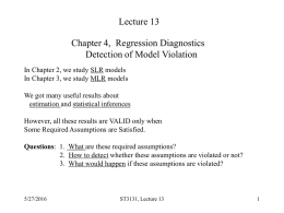 Lecture 13 Chapter 4,  Regression Diagnostics Detection of Model Violation