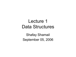 Lecture 1 Data Structures Shafay Shamail September 05, 2006