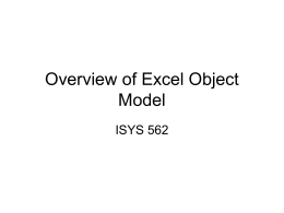 Overview of Excel Object Model ISYS 562