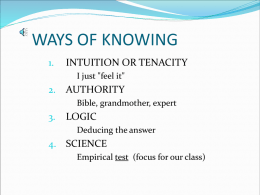 WAYS OF KNOWING INTUITION OR TENACITY AUTHORITY LOGIC