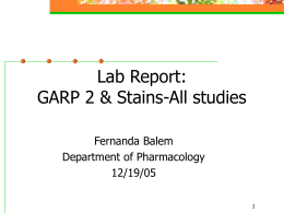 Lab Report: GARP 2 &amp; Stains-All studies Fernanda Balem Department of Pharmacology
