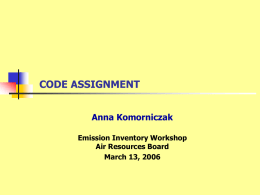 CODE ASSIGNMENT Anna Komorniczak Emission Inventory Workshop Air Resources Board