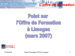 L’offre de formation 27/05/2016 Patrick Poulingeas (CRI de Limoges) 1