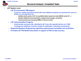 Structural Analysis: Completed Tasks • LAT System Level LAT Environmental TIM Support