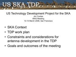 • SKA Context • TDP work plan • Constraints and considerations for