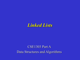 Linked Lists CSE1303 Part A Data Structures and Algorithms