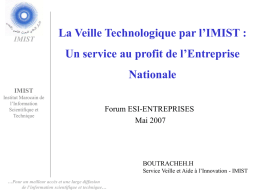 La Veille Technologique par l’IMIST : Nationale Forum ESI-ENTREPRISES