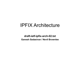 IPFIX Architecture draft-ietf-ipfix-arch-02.txt Ganesh Sadasivan / Nevil Brownlee