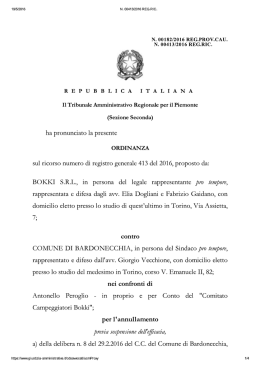 N. 00413/2016 REG.RIC. - Comitato Campeggiatori Bokki
