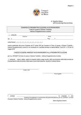 Preimmatricolazione in sovrannumero Enogastronomia e Turismo