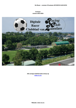 Clubblad nummer 39 Racer- seizoen 2015-2016