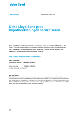 Delta Lloyd Bank gaat hypotheekleningen securitiseren