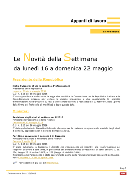 Le Novit&agrave; della Settimana