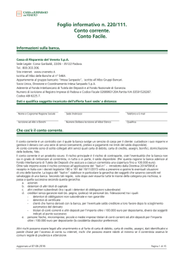 Foglio informativo n. 220/111. Conto corrente. Conto Facile.