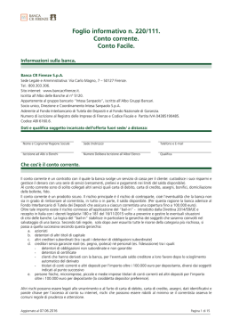 Foglio informativo n. 220/111. Conto corrente. Conto Facile.