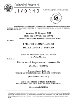 Venerdì 24 Giugno 2016 - Ordine degli Avvocati di Livorno