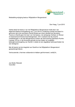 Mededeling wijziging bestuur Wijkplatform Morgenstond Den Haag