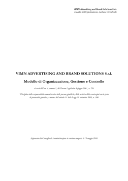 VIMN ADVERTISING AND BRAND SOLUTIONS S.r.l. Modello di