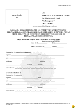 Domanda di contributo - Provincia autonoma di Trento