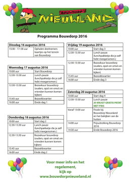 Programma Bouwdorp Nieuwland 2016