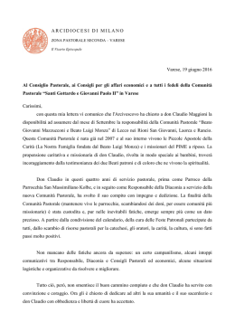 lettera del vicario - Comunit&agrave; Pastorale Santi Gottardo e Giovanni