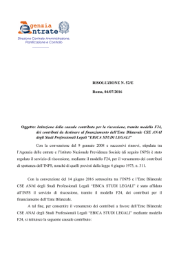 RISOLUZIONE N. 52/E Roma, 04/07/2016 Oggetto: Istituzione della