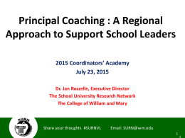 Principal Coaching : A Regional Approach to Support School Leaders