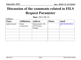 Discussion of the comments related to FILS Request Parameter                                                     11-13/1165r0