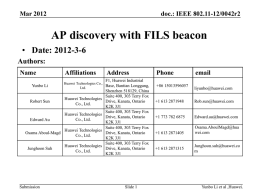 AP discovery with FILS beacon        by Yunbo Li (Huawei)             11-12/0042r3