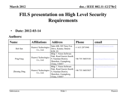FILS presentation on High Level Security Requirements      by Rob Sun (Huawei) 11-12/0278r2