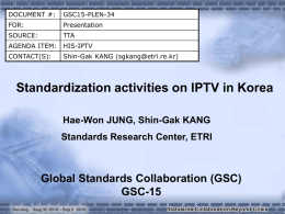 TTA Standardization activities on IPTV in Korea