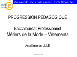 Progression pédagogique en Bac Professionnel, académie de Lille