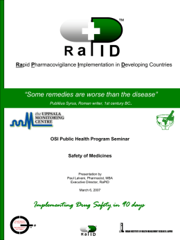 Rapid Pharmacovigilance Implementation in Developing Countries