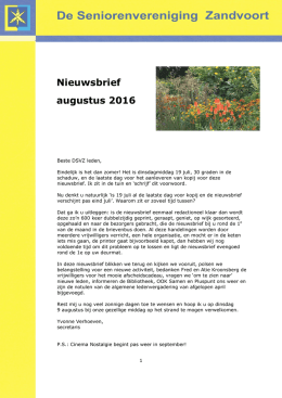 Nieuwsbrief augustus 2016 - Senioren vereniging Zandvoort