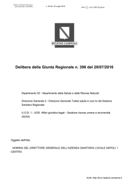 Delibera della Giunta Regionale n. 396 del 20/07/2016